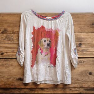 Anthropologie Meadow Rue x Lauren Carlson Walcott L Yellow Lab 3/4 Sleeve Top